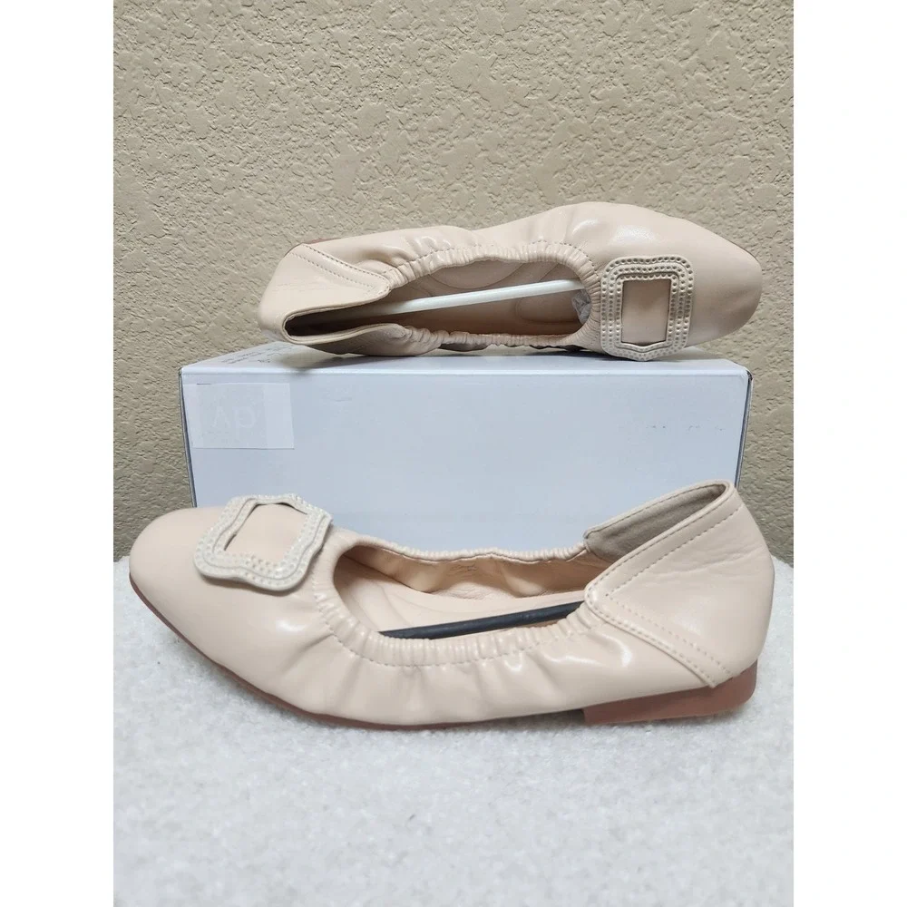 Women's Elastic Glove Flats, Nude Beige Square Toe Ballet Shoes Size 38 US 7.5